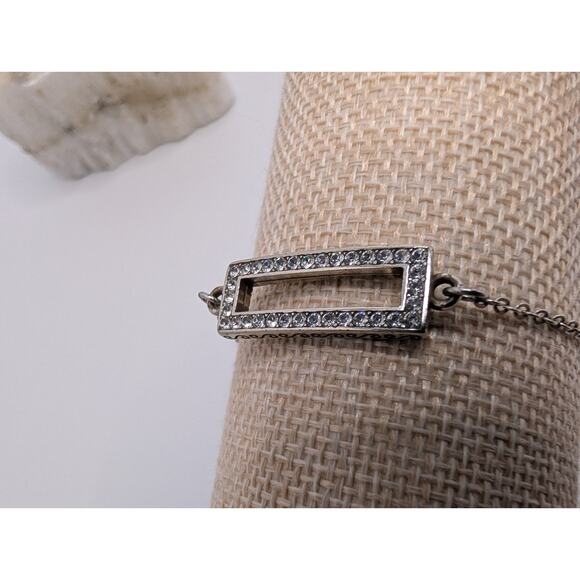 Brighton Rectangle Crystal Accent Adjustable Silver Tone Bracelet - Picture 12 of 15